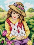 Kanwa z nadrukiem Dziewczynka z białymi królikami