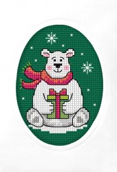 Zestaw do haftu krzyżykowego kartka Boże Narodzenie - Miś polarny