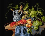 Kanwa z nadrukiem Laurens Craen - Martwa natura z homarem, owocami i chińską porcelaną