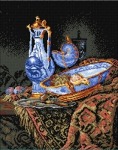 Kanwa z nadrukiem Martwa natura z błękitną porcelaną