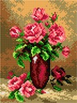Kanwa z nadrukiem Róże w bordowym wazonie