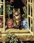 Kanwa z nadrukiem R. Hedley - Kot w oknie