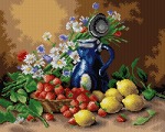 Kanwa z nadrukiem Hubert Bellis - Martwa natura z cytrynami, truskawkami i kwiatami