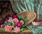 Kanwa z nadrukiem Abott Fuller - Martwa natura z różmi i malinami w koszyku