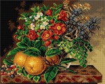 Schemat do haftu Johan Laurenz Jensen - Martwa natura z motylem, kwiatami i owocami