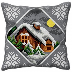 Zestaw do haftu krzyżykowego poduszka – Zimowa chatka