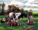 Kanwa z nadrukiem Julien Dupre - Kobiety dojące krowy w polu