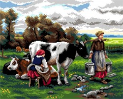 Schemat do haftu Julien Dupre - Kobiety dojące krowy w polu