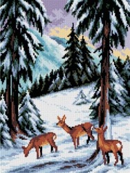 Schemat do haftu Sarny w lesie zimą
