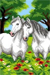 Schemat do latch - hooka Dywanik - Para koni na leśnej polanie