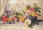 Kanwa z nadrukiem E. King - Róże na jedwabnej tkaninie